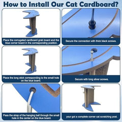 Corner Vertical Kitty Scratch Board with Hanging Ball