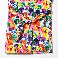 Dog Print Girls Bathrobes Kids Hooded Robes