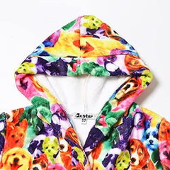 Dog Print Girls Bathrobes Kids Hooded Robes