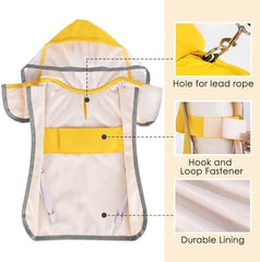 Dog Rain Coat Poncho with Reflective Storage Pocket & Rim (Yellow, M)