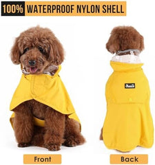 Dog Rain Coat Poncho with Reflective Storage Pocket & Rim (Yellow, M)