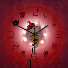 Fortune Cat Cartoon Wall Clock Beckoning Cat Quiet Sweep Wall Watch
