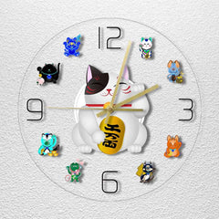 Fortune Cat Cartoon Wall Clock Beckoning Cat Quiet Sweep Wall Watch