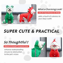 Frog Design Dog Raincoat with Hood and Leash Hole