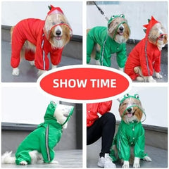 Frog Design Dog Raincoat with Hood and Leash Hole