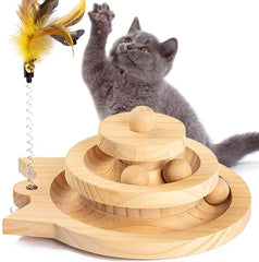 Interactive Kitten Toy Roller Tracks with Wooden Moving Balls Catnip Pet Play Toy