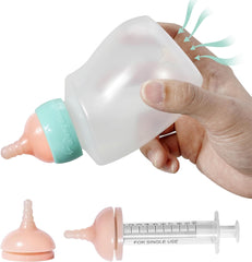 Newborn Animals Milk Bottles for Nursing with Replacement Nipples, Pet Feeder Set (1 Bottle+S/M/L Nipple+1 Syringe)