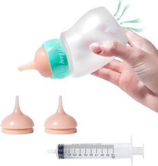 Newborn Animals Milk Bottles for Nursing with Replacement Nipples, Pet Feeder Set (1 Bottle+S/M/L Nipple+1 Syringe)