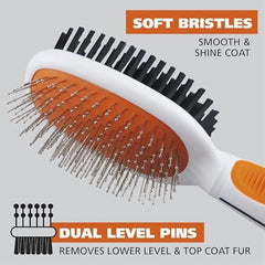 Pet Double Sided Pin Bristle Brush with Patented Stacked Pin Design for Dogs