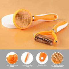 Pet Grooming Brush and Self Cleaning Slicker Brush