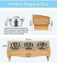 Raised Tilted Cat Bowl Stand Set with 3 Bowl