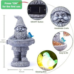 Solar Gnome Statues for Garden Bird Bath