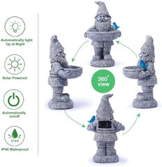 Solar Gnome Statues for Garden Bird Bath