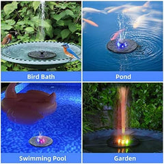 Solar Powered Water Fountains with Color LED Lights 7 Nozzles & 4 Fixers for Garden Small Pond Outdoor Swimming Pool Fish Tank