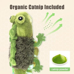 Touch Activated Flapping Chirping Lizard Kitten Toy with Catnip for Indoor Cats