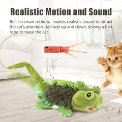 Touch Activated Flapping Chirping Lizard Kitten Toy with Catnip for Indoor Cats