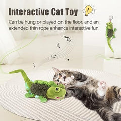 Touch Activated Flapping Chirping Lizard Kitten Toy with Catnip for Indoor Cats