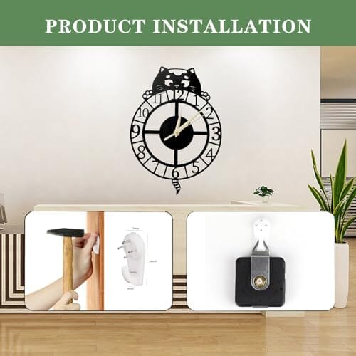 12 Inch Rustic Cat Nearly Silent Little Ticking Battery Operated Black Cat Numerals Clock