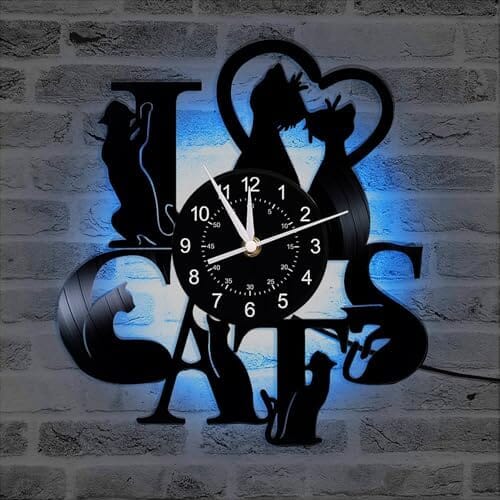 12 inches Unique Retro Animal Vinyl Record Wall Clocks Gifts for Cat Lovers
