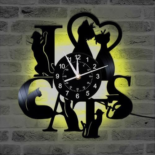 12 inches Unique Retro Animal Vinyl Record Wall Clocks Gifts for Cat Lovers