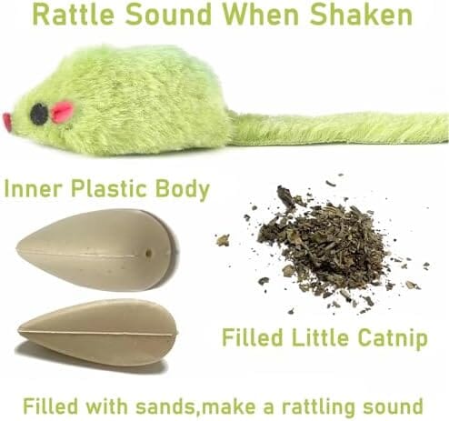 12PCS Faux Fur Cat Mice Toys with Plastic Body