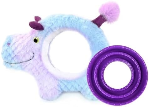 2-in-1 Dog Interactive Squeaky Plush Toy Hippo with Slow Feeder Bowl