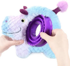 2-in-1 Dog Interactive Squeaky Plush Toy Hippo with Slow Feeder Bowl