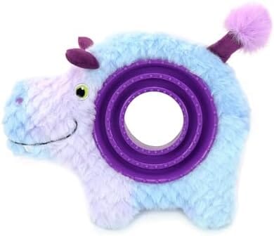 2-in-1 Dog Interactive Squeaky Plush Toy Hippo with Slow Feeder Bowl
