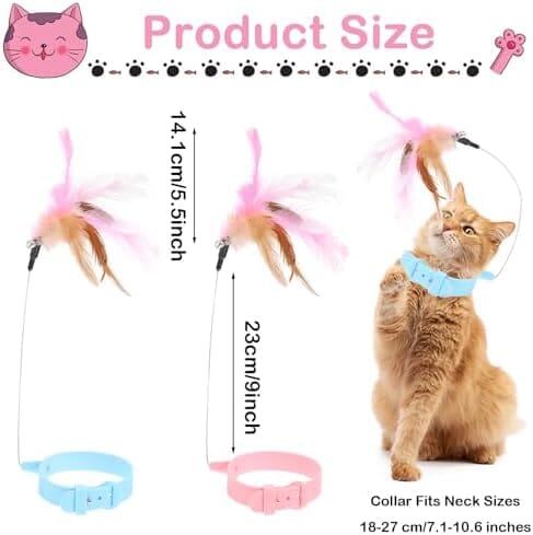 2Pcs Cat Collar Toy Adjustable Cat Feather Neck Collar Toy