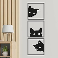 3-Piece Black Cat Art - Wooden Cat Silhouette Decor