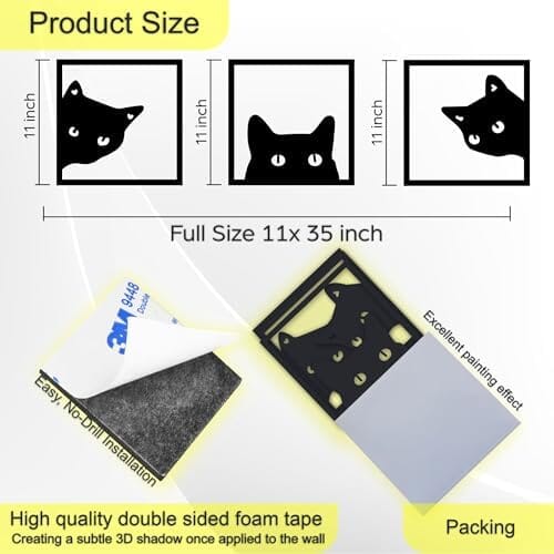 3-Piece Black Cat Art - Wooden Cat Silhouette Decor