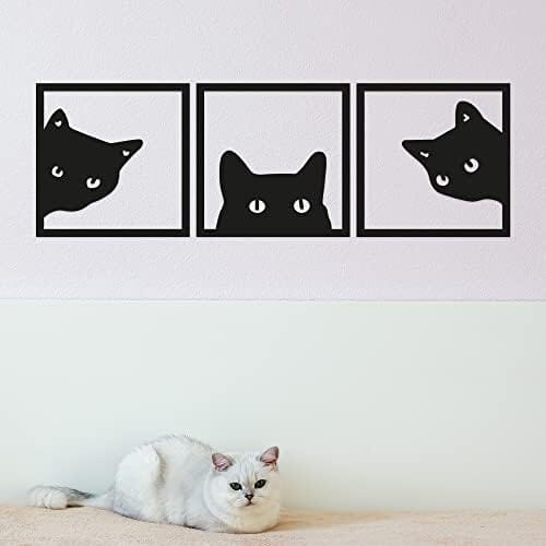 3-Piece Black Cat Art - Wooden Cat Silhouette Decor