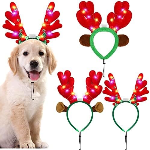 3 Pieces Light up Pet Christmas Headbands LED