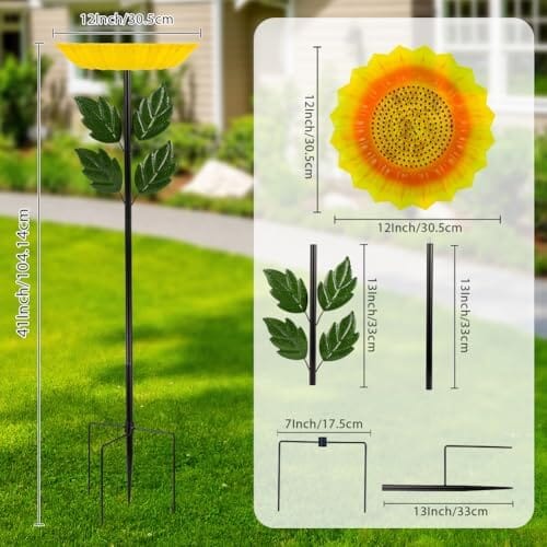 41 Inches Flower Standing Birdbath & Birdfeeder with Metal Stake