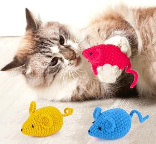 6 Woolen Yarn Crochet Mouse Catnip Toys for Indoor Cats