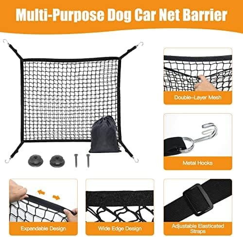 Adjustable Dog Net for Car 35.43" x 31.49"