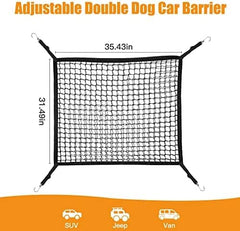 Adjustable Dual Layer Pet Travel Safety Barrier Net with Bungee Cords and Metal Hooks