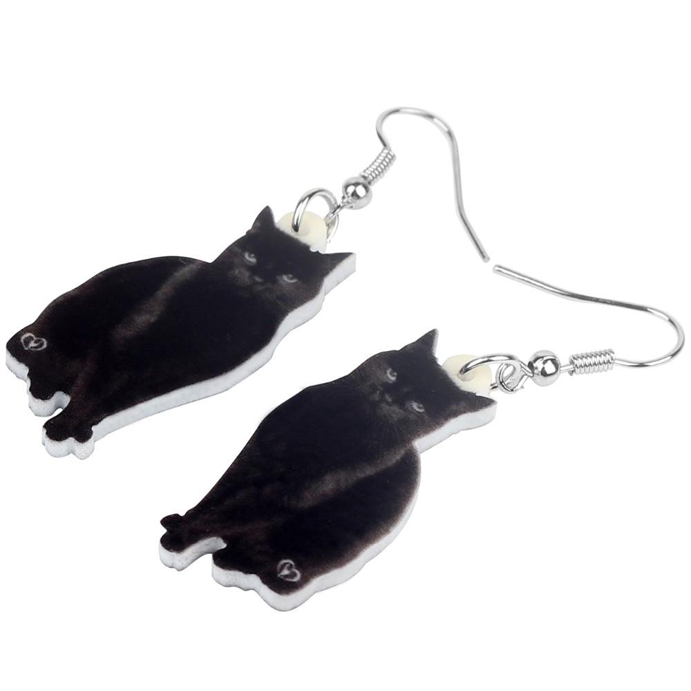 Black Cat Drop Dangle Earrings