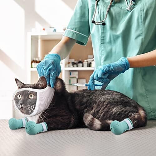 Cat Muzzle for Grooming with 4 Silicone Boots