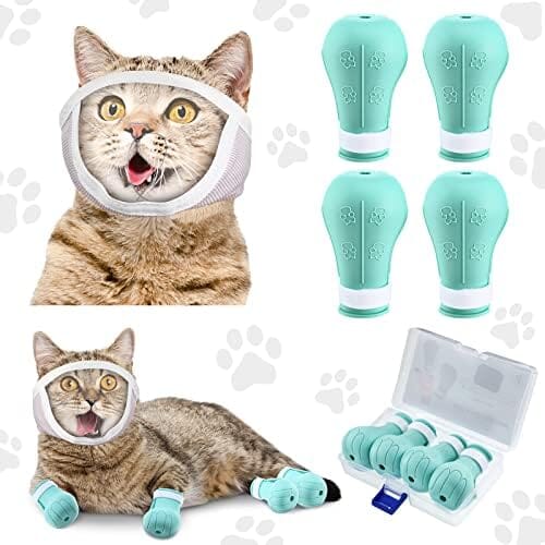Cat Muzzle for Grooming with 4 Silicone Boots
