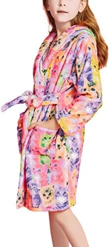 Cat Print Girls Bathrobes Kids Hooded Robes