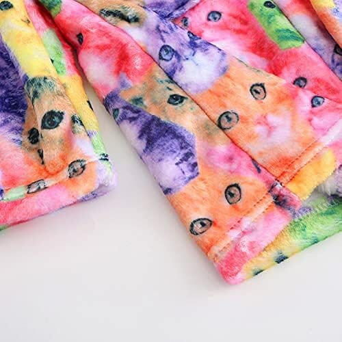 Cat Print Girls Bathrobes Kids Hooded Robes