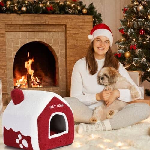 Christmas Cat Bed Cave Nest House