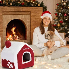 Christmas Cat Bed Cave Nest House