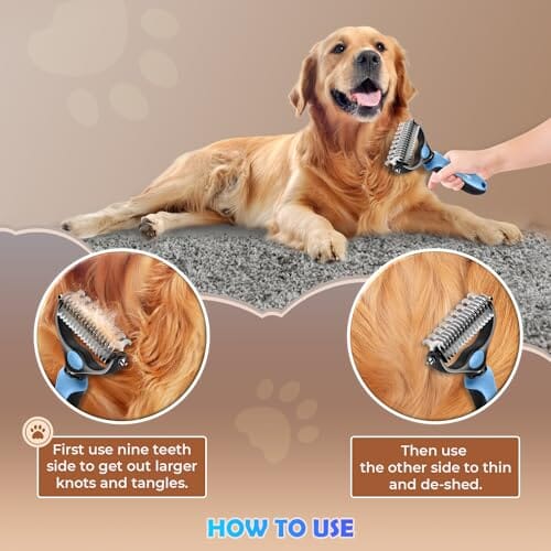 Dematting Comb with Extra Wide Double-Sided Stainless Steel Teeth for Detangling