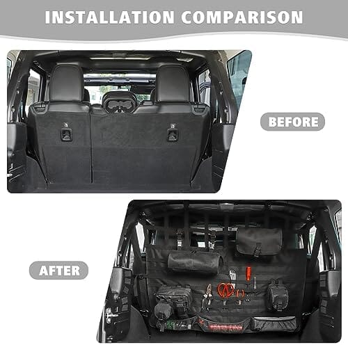 Dog Pet Barrier Back Seat Cargo Net  Trunk Organizer with Storage Pockets & Molle System