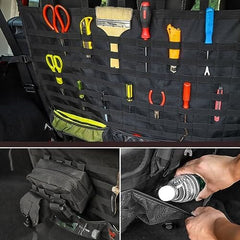 Dog Pet Barrier Back Seat Cargo Net  Trunk Organizer with Storage Pockets & Molle System