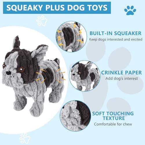 Frenchie Dog Toys Plush Interactive Dog Toy with Crinkle Paper and Squeaker
