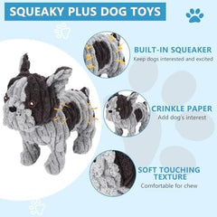 Frenchie Dog Toys Plush Interactive Dog Toy with Crinkle Paper and Squeaker