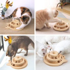 Interactive Kitten Toy Roller Tracks with Wooden Moving Balls Catnip Pet Play Toy